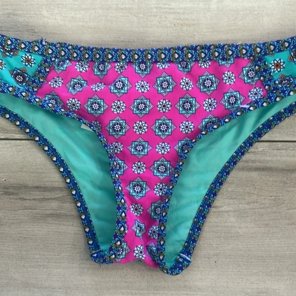 Hobie pink blue bikini swim bottom size small NWOT